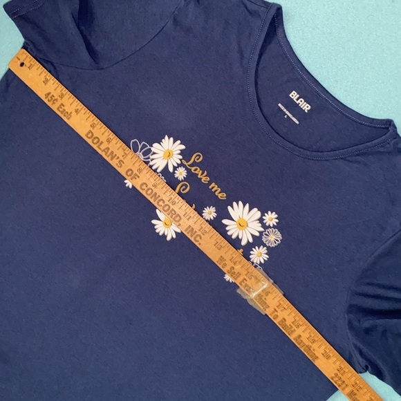 BLAIR daisy short sleeve crewneck blue white yellow soft tee T-shirt top size L - Picture 7 of 8